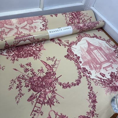 Kenneth James Wallpaper Pattern #44-38702 toile garden tan red cream floral