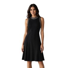 Carmen Marc Valvo Black Studded Rock Glam Cocktail Dress Sleeveless A-Line Sz L