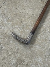 Walking stick cane Art Nouveau handle 800 silver Germany. antique. bamboo