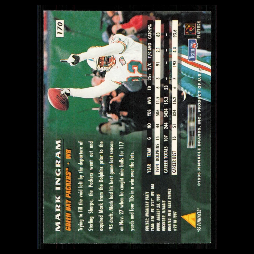 Mark Ingram #170 1995 Pinnacle Green Bay Packers Football Card NFL NM - Image 2 of 3