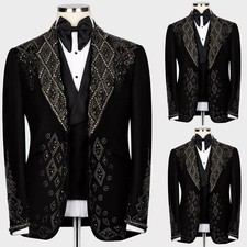Beading Men's Suit Diamond Rhinestone Luxury Gentleman Wedding Groom Tuxedo 2pcs