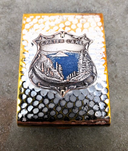 Vintage Crater Lake National Park Matchbook Cover Holder Patina Brassing Metal
