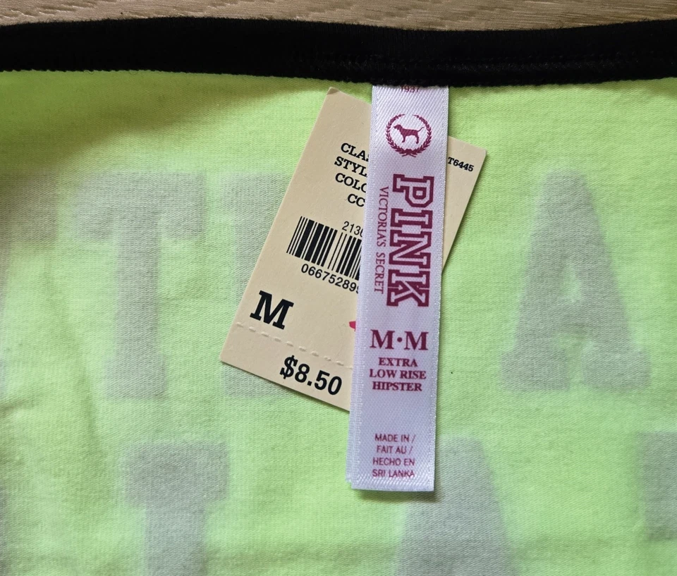 NUEVO CON ETIQUETAS Bragas Hipster Extra Bajas Gráficos Algodón ROSA Victoria's Secret De Colección M Foto 3 de 3