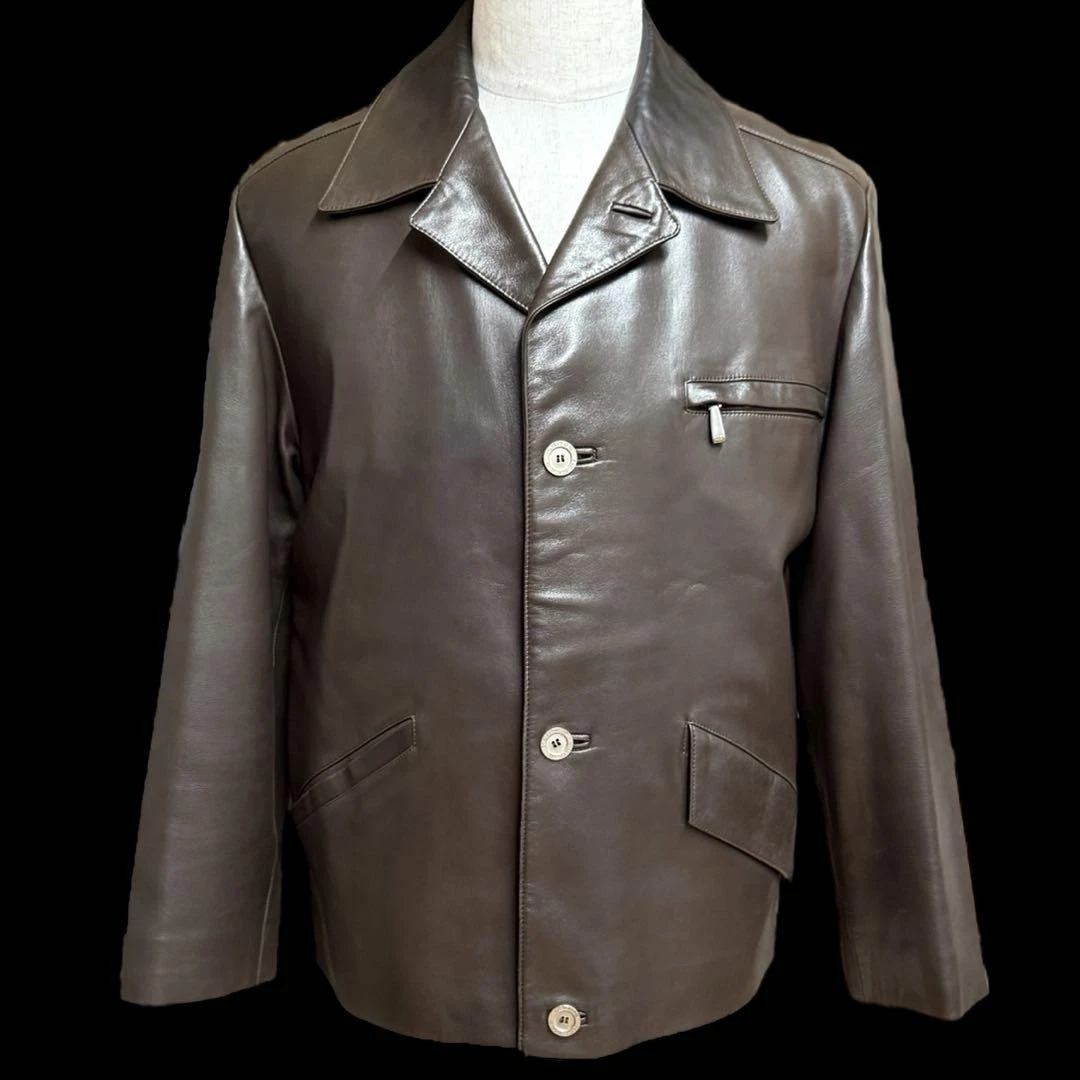 HERMÈS Hermes giacca pelle di agnello marrone scuro taglia 48