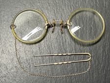 ANTIQUE PINCE NEZ 1/10 12K GF ROUND LENS GLASSES WITH HAIRPIN M303