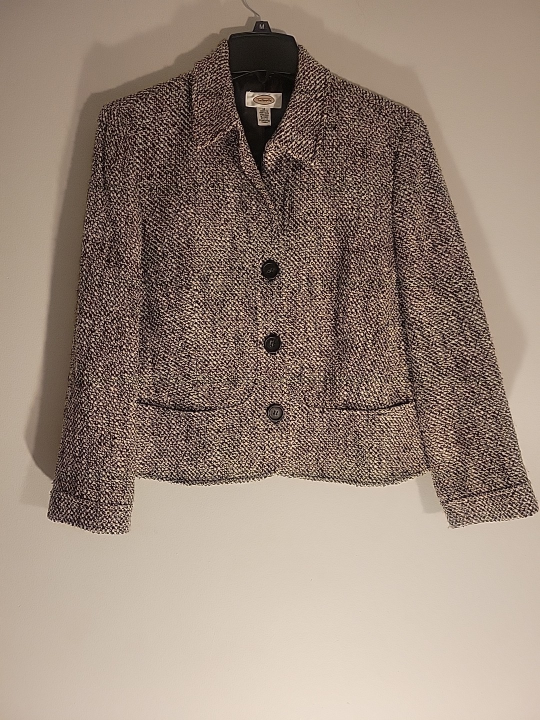 Talbots Blazer Tweed Jacket Women's Size 12  Brown & White Career