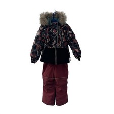 Nano Outerwear Kids Ski Snowsuit Set Jacket Pants Floral Fur Hood Size 4 104cm