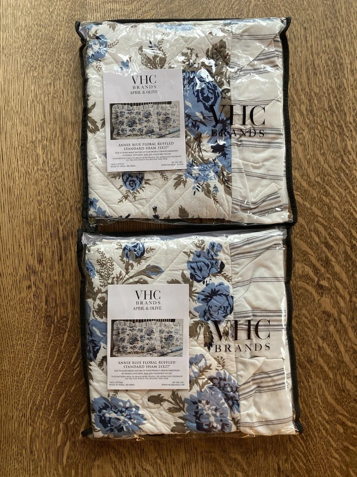 VHC April & Olive Queen Juego de 3 piezas Edredón Falso Reversible Algodón Floral Rayas Nuevo con Etiquetas Foto 3 de 4