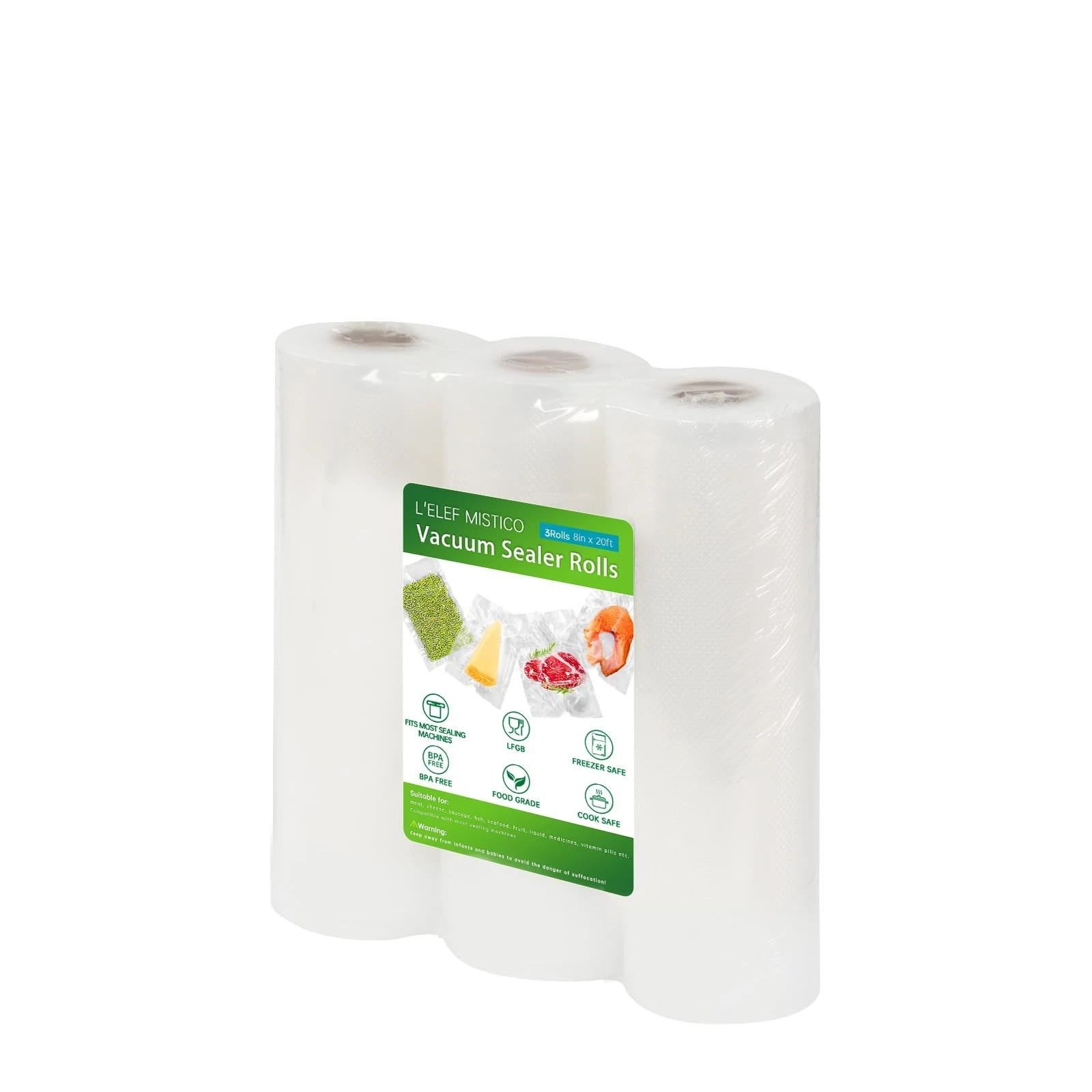 L'ELEF MISTICO Vacuum Sealer Bags 8"x20' (3 Rolls) BPA Free Food Saver Storage