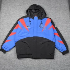 Vintage Kansas Jayhawks Jacket Mens XL Blue Black Apex One Hooded Puffer 90s KU
