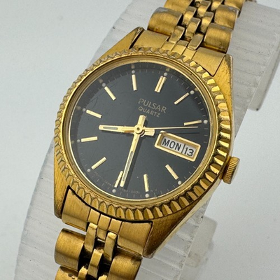 #ad #ad VTG Pulsar Quartz Watch V783 0030 Women Gold Tone Fluted Bezel New Battery 6.5quot; $29.74