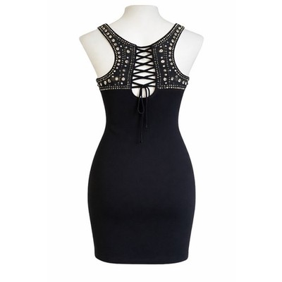 VTG Rampage Baddie Clubwear Black Mini Dress Lace Up Back Studded Edgy  McBling | eBay