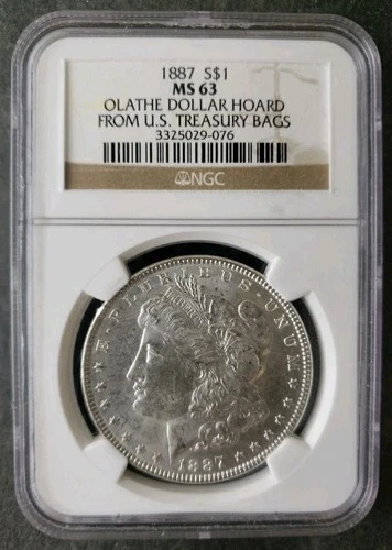 1887 $1 Morgan Silver Dollar Olathe Hoard NGC MS63