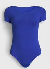 Scoop Womens Bodysuit Size S Blue Crew Neck Seamless Fitted Snap Stretch Soft