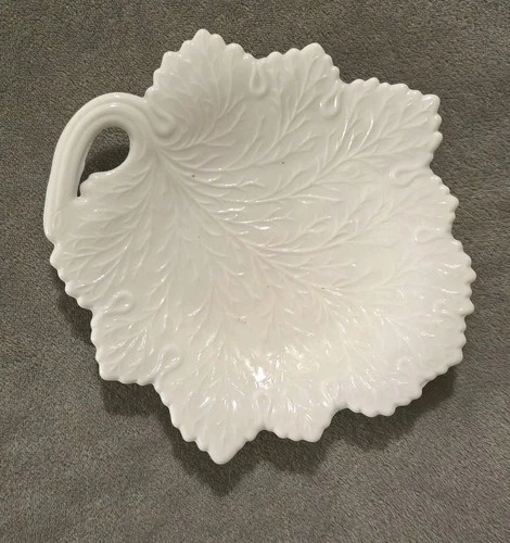Maple Leaf Vintage Fenton Milk Glass Leaf Pattern 11 1/4 inch Serving Dish