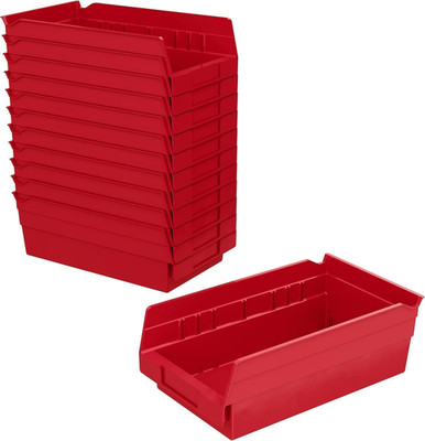 Akro-Mils 12''x6.5''x4'' Red Plastic Shelf Storage Bins 12-Pack