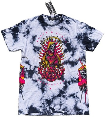 Affliction Black Label Men s M Black/White Tie-Dye Rhinestone Skull Tee