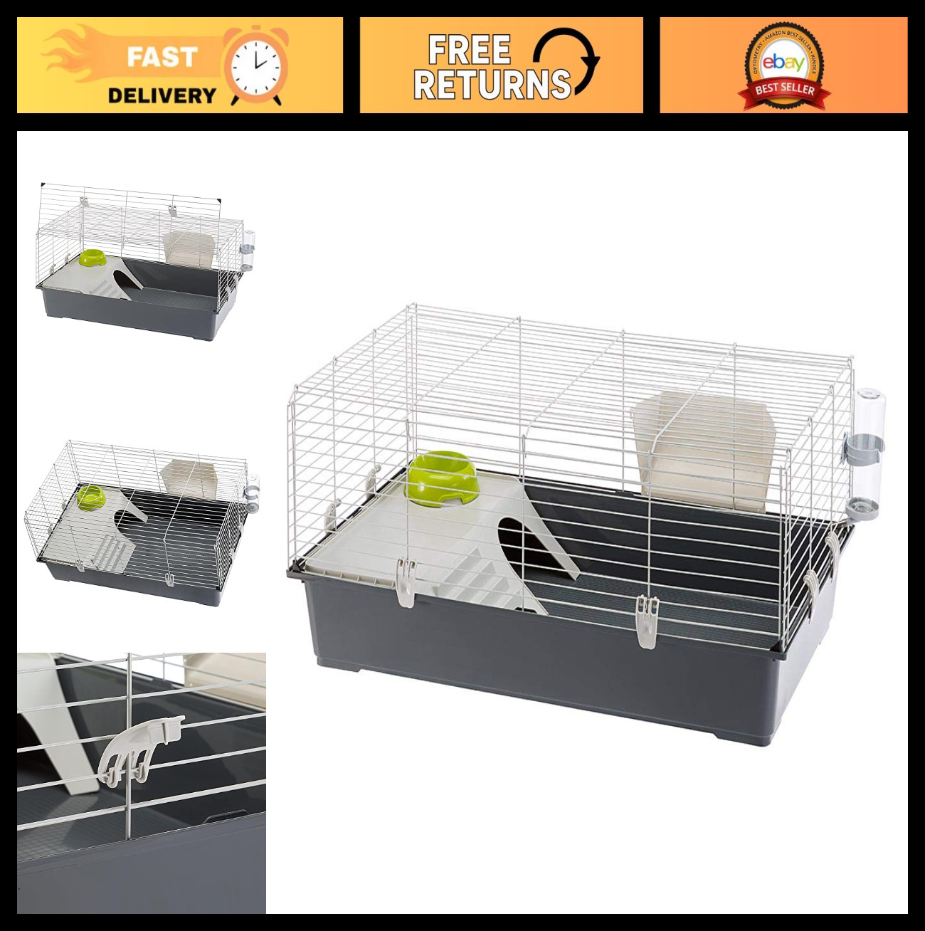 Spacious Guinea Pig & Rabbit Cage with Accessories | 1-Year 
