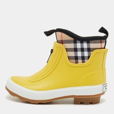 Burberry Yellow Rubber and Vintage Check Neoprene Rain Boots Size 29