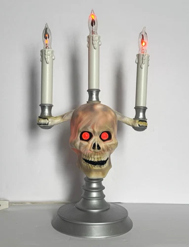 HallowScream Haunted Skull Candelabra Light-Up Flickering Glowing Halloween - product listing photo