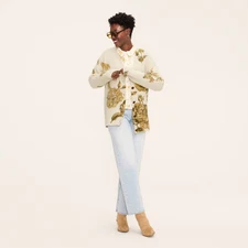 Women's Floral Relaxed Cardigan - Woolrich Cream XL