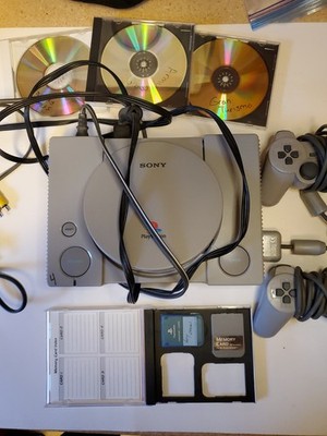 Original Sony PlayStation 1 PS1 Controllers + Memory Cards + Cables + Games