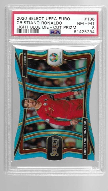 Cristiano Ronaldo 2020 Select Uefa Euro Light Blue Die-cut Prizm #136 /175 PSA 8