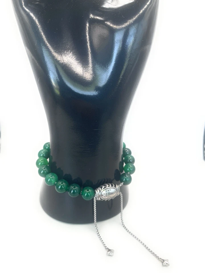 Браслет из чистого серебра с мужскими духовными бусинами David Yurman 8 мм зеленый оникс - Изображение 4 из 4