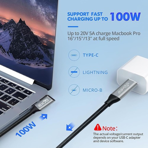 Câble USB C DCHAV 3 pieds 90 degrés 100 W charge rapide sortie vidéo 4K 10 Gbps - Photo 3/6