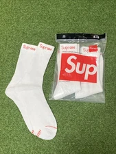 Supreme X Hanes Crew Socks - White, 4 Pack, Size 6-12