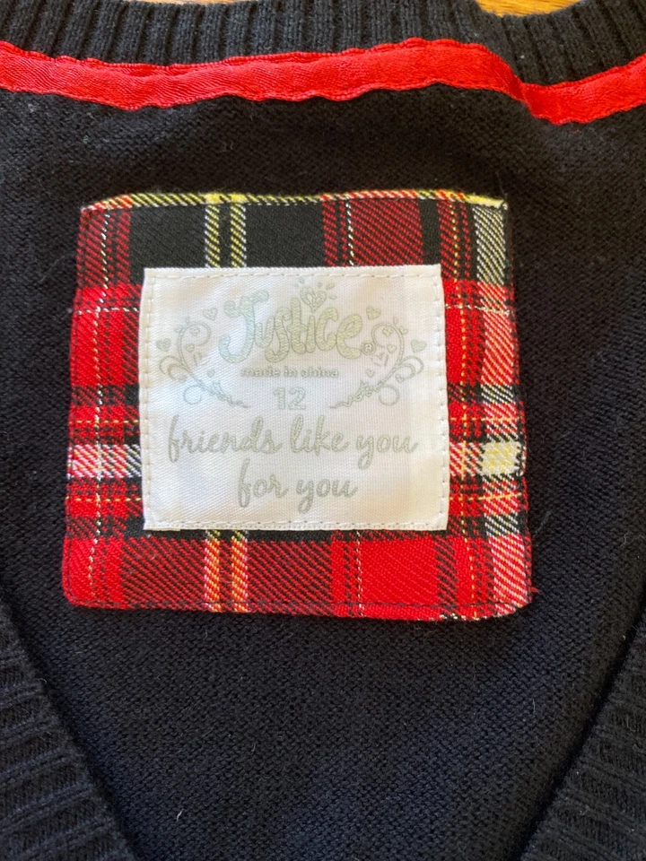 Girls Justice Black/ Red/ White/ Gold Argyle Sweater Size 12 Holiday Style - Image 2 of 4