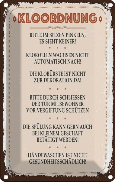 Blechschild 30X20 Cm Kloordnung Bitte Im Sitzen Pinkeln Spruch Zitat Deko Gesche-image