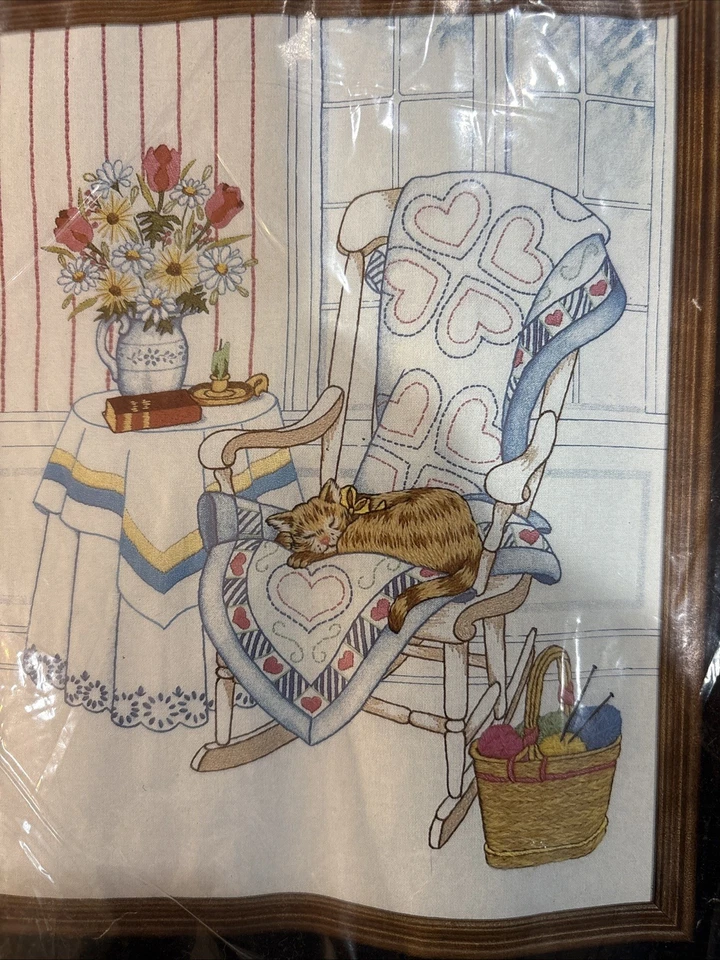 Kit de bordado Janlynn vintage, vida fácil, mecedora, gato, tejido, flores Foto 2 de 4