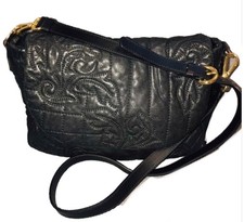 VERSACE BLACK LEATHER VANITAS BAROQUE LONG STRAP SHOULDER BAG