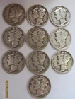 1941 to 1945 Silver Mercury Dimes 10 Different Circulated Dimes
