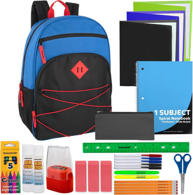 Kids' 30-Piece School Supplies Set with 17'' Bungee Backpack (Blue & Black)