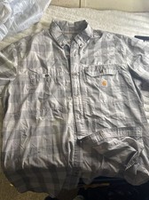 Image of Carhartt Plaid Short Sleeve Button Down Work Shirt, Grey, Size XL