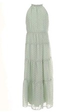 Flowy Smock Tiered Maxi Dress Sage Mint Halter Top Swiss Dot Boho Size 14 XLNT