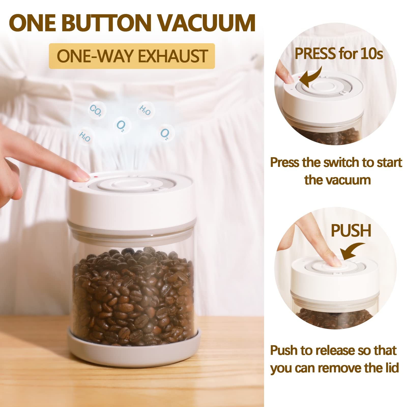 Minidiva Smart Vacuum Jar 600ml - Electric Airtight Food Coffee Storage Conta...