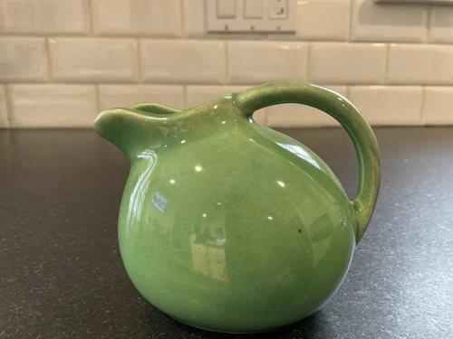 VINTAGE  McCOY SIGNED SMALL GREEN CERAMIC CREAMER PITCHER