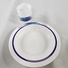 Retro Vintage Early 1990's Plastic 8.5" Shallow Bowl And Matching 3.75" Cup 