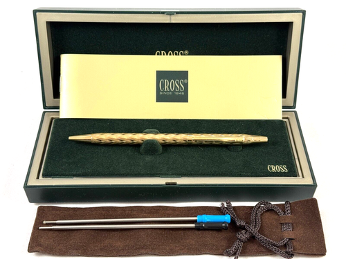 JWL #402-1  CROSS 23K ELECTROPLATED GOLD JEWELERS "FLAMESTITCH BALLPOINT PEN USA - Picture 1 of 11