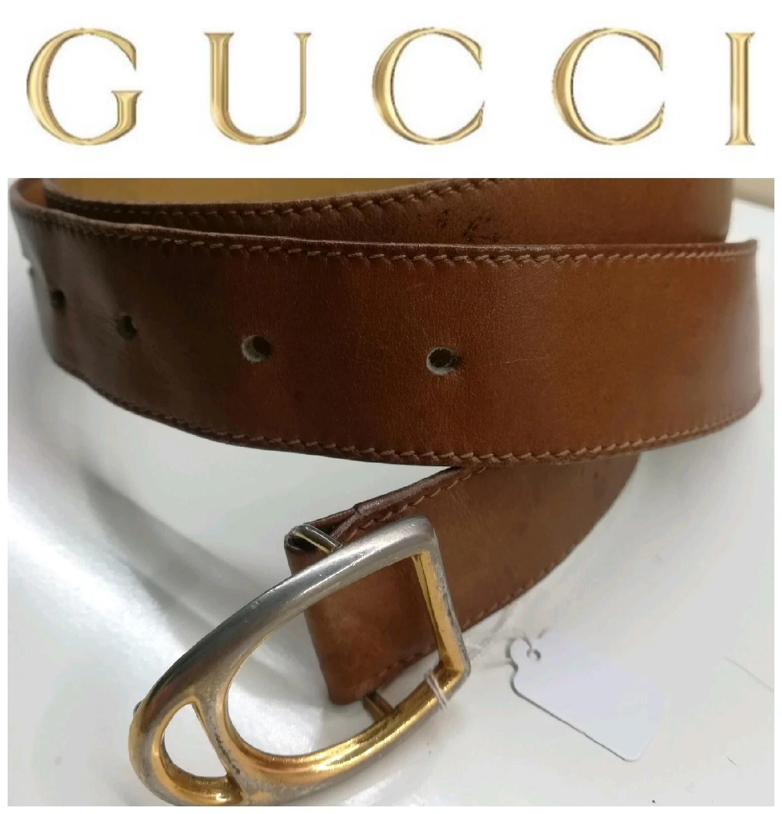 GUCCI CINTURA DONNA VINTAGE Anni '80 PELLE COLOR COGNAC