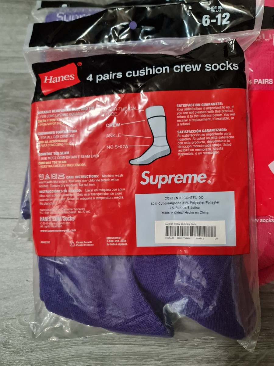 Supreme Hanes Sock (4pairs) Red/Pink/Purple - Brand New 100