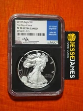 2018 S PROOF SILVER EAGLE NGC PF70 FIRST DAY OF ISSUE MERCANTI SIGNED BLACK CORE