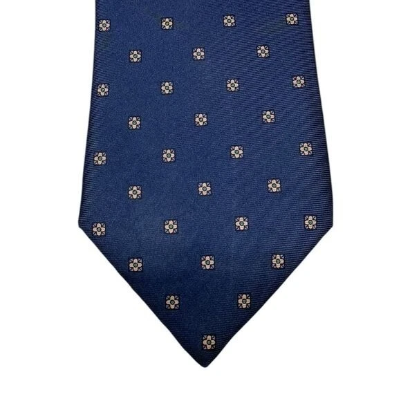 Corbata de seda vintage enviada silenciosa de lujo dinero antiguo azul hecha a mano carrera geométrica Foto 2 de 4