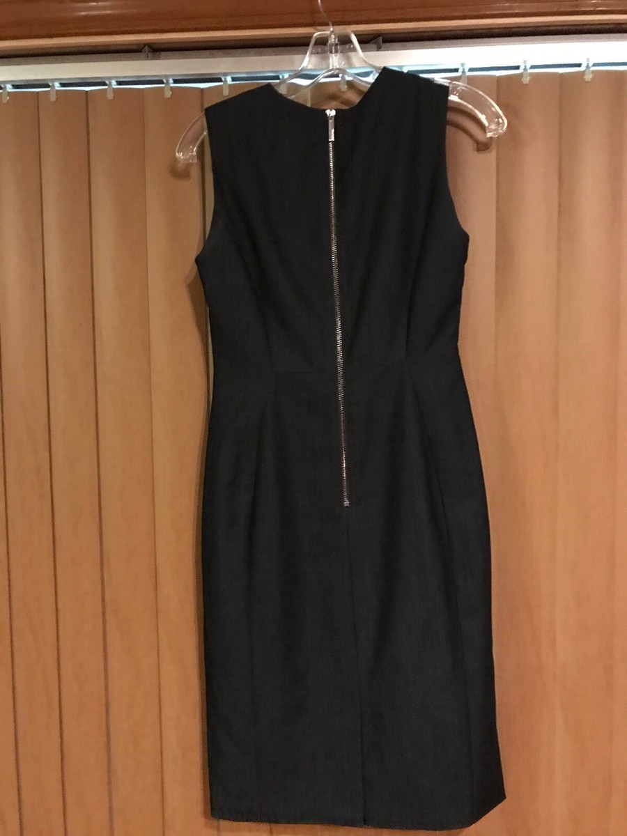 calvin klein navy blue dress sleeveless CALVIN KLEIN Navy Blue Sleeveless Shift Sheath Dress 8 Pockets Silver Accents