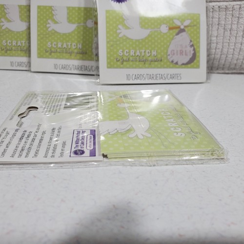 4 Packs Wilton Baby Girl Reveal Scratch Off Stork Baby Shower Cards 10pc Each - Picture 4 of 4