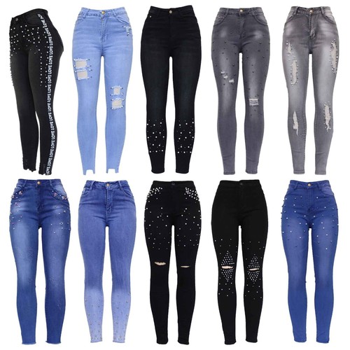 Womens High Waist Pearl Embellished 