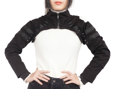 Stampunk Damen Bolero Jacke mit hohem Kragen | Schwarz | Größe: S - L
